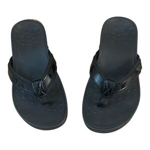 Vionic High Tide Platform Thong Sandals Black Patent Leather Womens Size 6